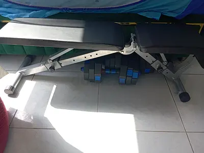 Gym bench and weights set