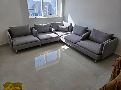 Ikea Sodhremn Corner Sofa Gray Modern gray L-shaped sectional sofa - excellent condition