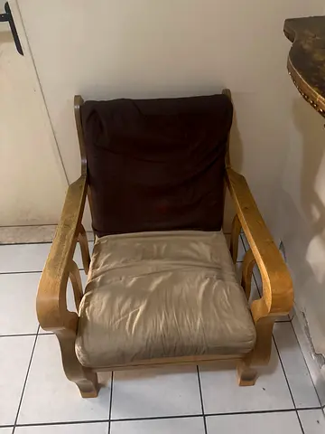 Wooden Armchair with Cushions - Comfortable Used Chair