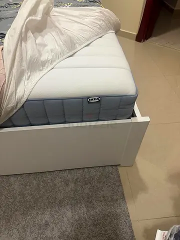 IKEA Double Mattress on White Platform Bed Frame