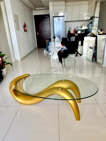 Modern Gold Sculptural Glass Coffee Table