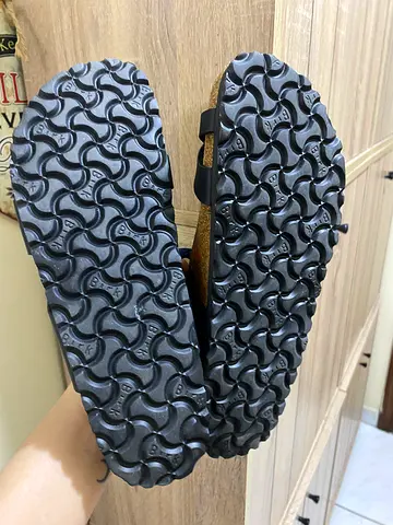 Birkenstock Used Black Slip-on Sandals with Textured Soles (Pair)