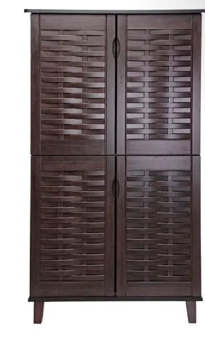 Dark Wood Tall Cabinet / Wardrobe with Woven-Style Doors
