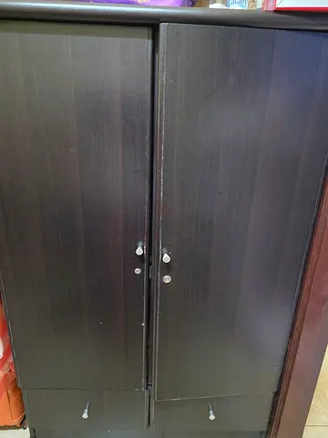Dark brown wooden wardrobe / armoire with double doors - good condition