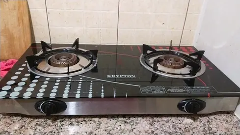 Krypton 2-Burner Glass Top Gas Stove — Good Working Condition + cylinder 70% Gas