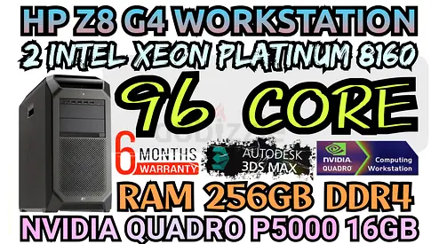 16GB NVIDIA QUADRO P5000 HP Z8 G4 WORKSTATION RAM 256GB DDR4 96 CORE DUAL INTEL XEON PLATINUM 8160