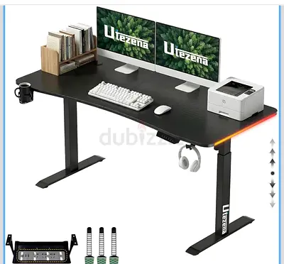 Electric Standing Desk 140x60cm, Height Adjustable Computer Table with Sedentary Reminder and Child