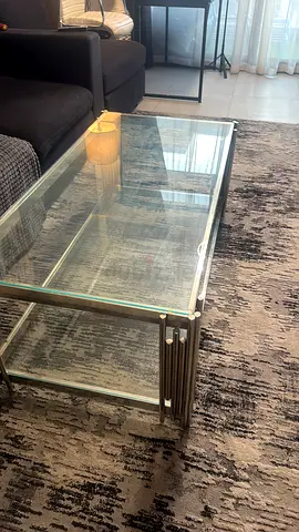 Glass Rectangular Coffee Table with Metal Frame — Modern, Clear Top