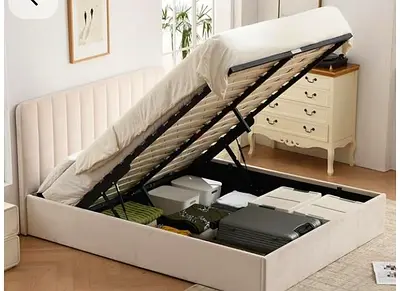 Kiñg size 160*200*beige colour bed with hydraulic storage