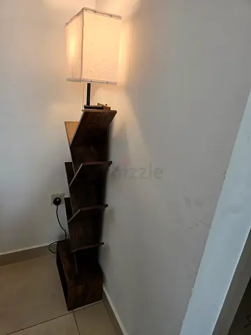 Wooden Zigzag Floor Lamp with Built-in Shelves