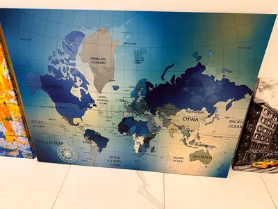 Set of 4 Urban-Themed Canvas Prints (World Map, City Streets, London Scene)