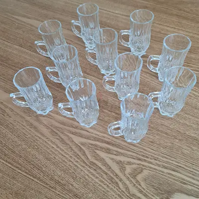 Set of 11 Small Clear Glass Shot Cups / Espresso Demitasse Cups / Made in JAPAN