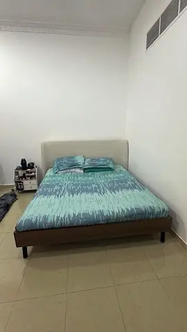 King Bed Frame with Upholstered Headboard - Solid Wood Base with Mattress