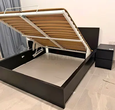 Ikea hydraulic queen size bed frame with storage inside full bed and with Ikea pocket sprung  mattre