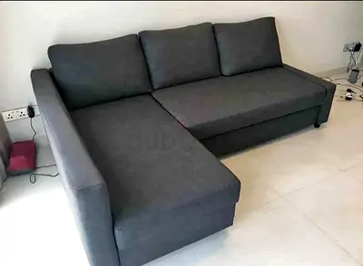 Dark grey L-shaped 3-seater sofa with chaise (good condition)