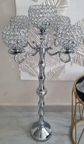 Chrome and crystal candle stand