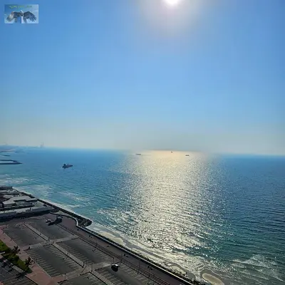 Super deluxe duplex apartment for monthly rent in Ajman Corniche Residence. Three bedrooms, a living room, a stunning sea view, luxurious furnishings,