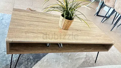 Wooden Coffee Table with Storage and Metal Hairpin Legs