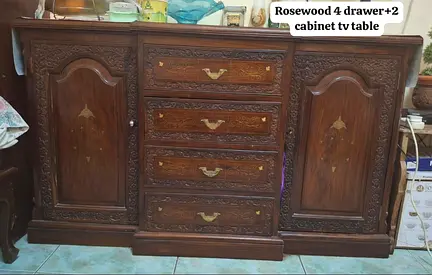 TV Table Cabinet 4 Drawers and 2 Cabinets Rosewood