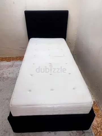 Single bed frame with mattress - black upholstered headboard