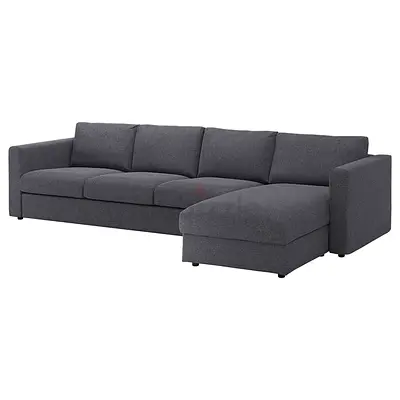 Large Grey Right-Arm Chaise Corner Sofa - 3-Seater