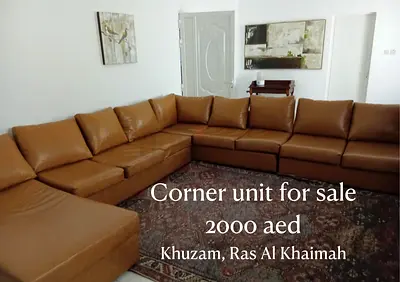 Large Brown Leather Corner Sofa — Good Condition, Ras Al Khaimah