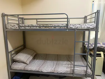 Metal Bunk Bed with Ladder — Silver, Good Condition