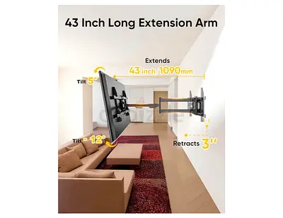 FORGING MOUNT Long Arm TV Mount Full Motion Wall Mount TV Bracket with 43 inch Extension Articulatin