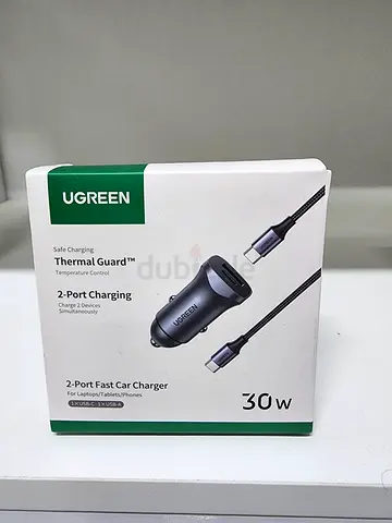 UGREEN 30W Dual-Port Fast Car Charger with USB-C Cables (New in Box)