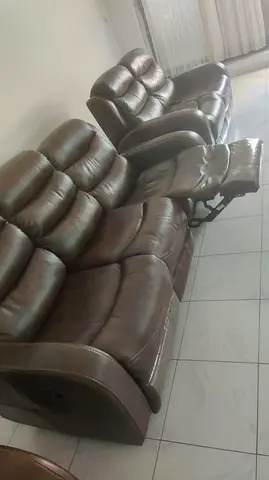 Brown Leather Recliner Sofa Set - 3-Seater with Dual Recliner