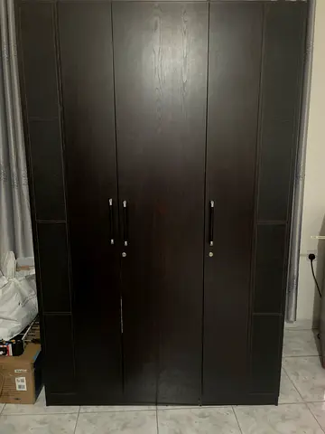 Dark Wood 3-Door Wardrobe / Armoire - Good Condition