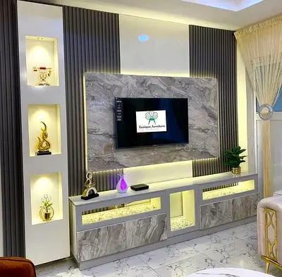 Modern marble-effect TV entertainment unit