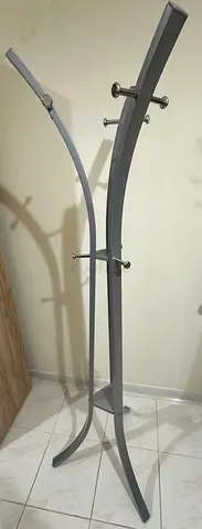 Modern Freestanding Metal Coat Rack — Silver, Excellent Condition