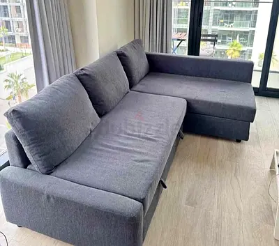 Grey L-shaped Fabric Sofa - Good Condition