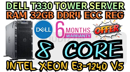 8 CORE INTEL XEON E3-1240 V5 DELL POWER EDGE T330 TOWER SERVER HARD DRIVE 6TB SAS RAM 32GB DDR4