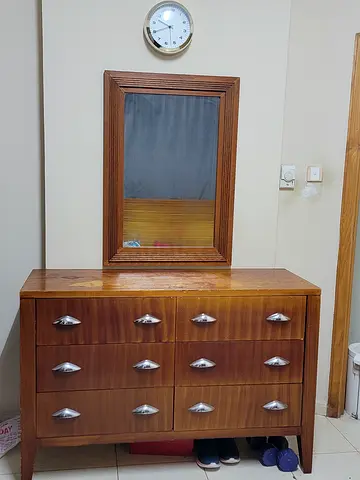 Solid Wood 6-Drawer Dresser
with Matching Mirror — Vintage Set