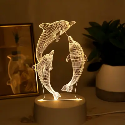 🐬 3D Acrylic LED Dolphin Night Lamp - Decorative Table Light 🏡💡