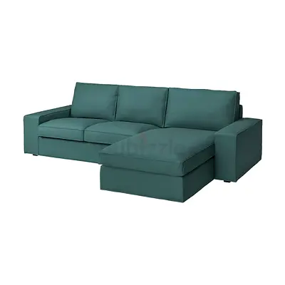 Green L-shaped 3-seater Sofa with Chaise Longue