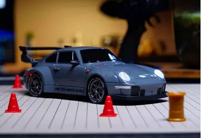 1:24 Scale Grey Sports Car Model with Spoiler - RC Drift Car great for racing enthusiasts