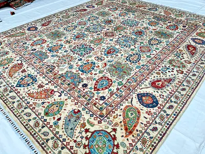 250 x 300 cm || Handmade Beige Suzani Floral Carpet