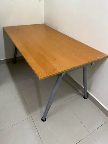 Large Wooden Office/Study Table with Metal Legs - Good Condition