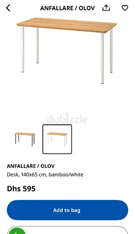 IKEA ANFALLARE / OLOV Desk 140x65cm - Bamboo/White