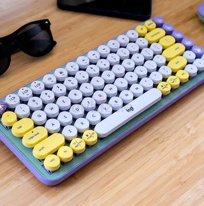 Logitech POP Keys Wireless Mechanical Keyboard — Pastel Yellow/Purple (Like New)
