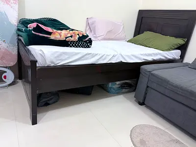 Single bed with matress. Wooden
