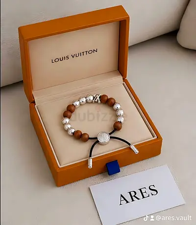 Louis Vuitton Beaded Bracelet with Wood and Silver Accents (Box Included)