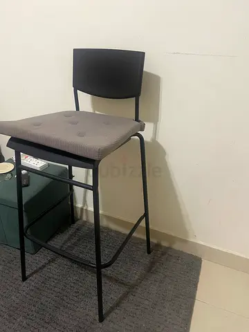 Two Simple Black Metal Dining/Office Chair with Gray Cushioned Seat-Ikea