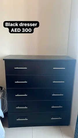 Black 5-Drawer Dresser — Good Condition, AED 300
