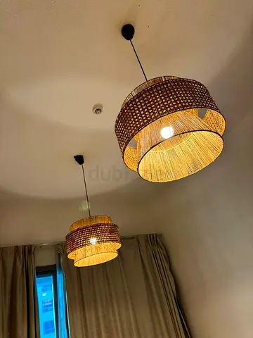 Pair of Woven Rattan Pendant Ceiling Lamps - Warm Ambient Lighting