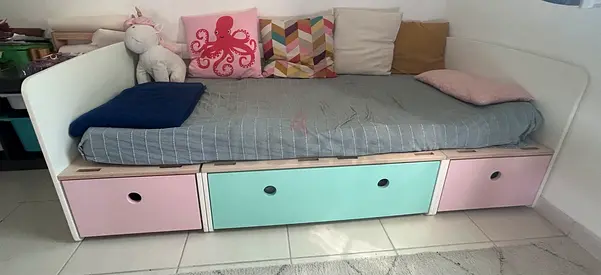 Girls bed with three under-bed storage drawers