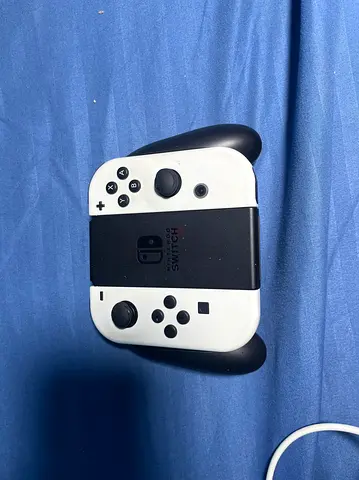 White Nintendo Switch Joy-Con Pair with Grip (OLED-style) - Good Condition